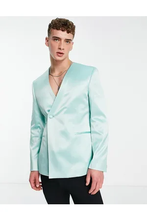 ASOS Collarless slim wrap blazer in mint satin