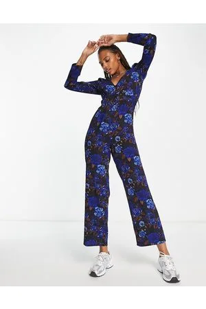 Monki Jumpsuit in brown and blue rose print