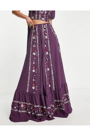 Maya Floral and stripe embellished maxi skirt in plum co-ord