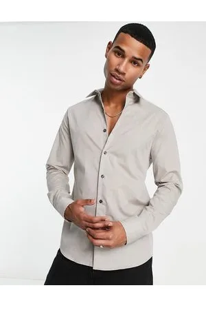 River Island Long sleeve palmer shirt in stone