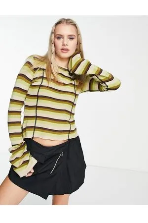 The Ragged Priest Striped flared sleeve top in