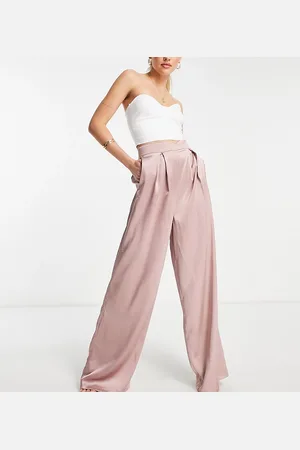 First Distraction First Distraction the label Tall high waisted satin wide leg trousers in heather rose