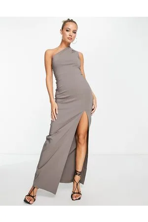 Vesper One shoulder maxi dress in grey