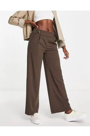 JDY Button detail wide leg dad trouser co-ord in chocolate
