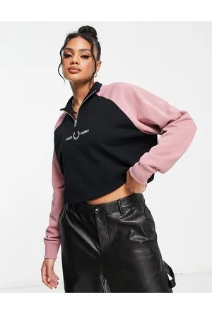 Fred Perry Half zip colour block sweatshirt in and pink