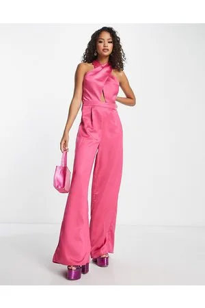 In The Style Halter neck cut out waist wide leg jumpsuit in