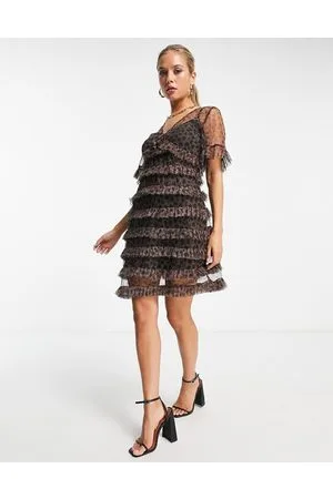 Never Fully Dressed Tiered mesh mini dress in leopard