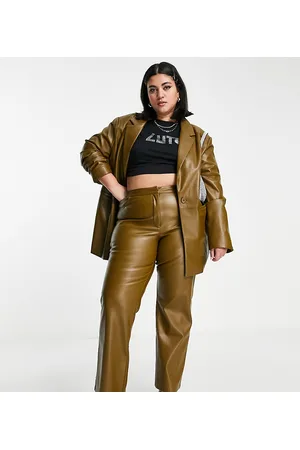 COLLUSION Plus faux leather blazer co-ord in olive