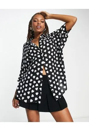 ASOS Oversized long sleeve shirt in mono heart print