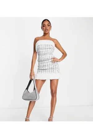 AsYou Faux fur trim tweed mini skirt co-ord in white