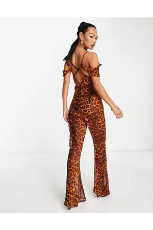 ASOS Cold shoulder flare leg jumpsuit in animal print