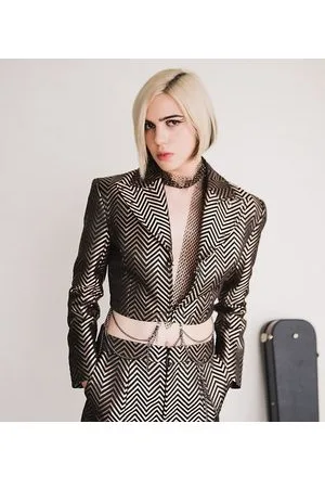 Labelrail X Julia Cumming chain detail jacquard cropped blazer co-ord in bronze