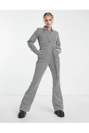 ASOS Long sleeve twill boilersuit with collar in geo print