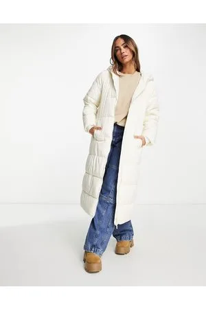 Pieces Maxi padded coat with hood in cream