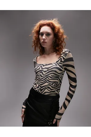 Topshop Square neck animal print long sleeve top in