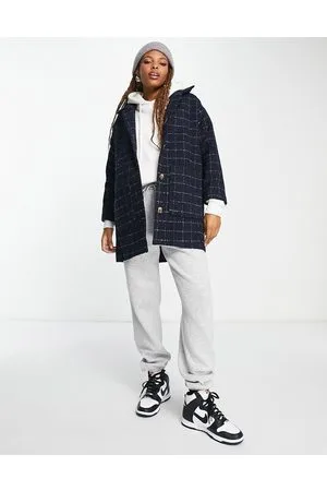 Monki Collared coat with patch pockets in grid check
