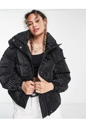 Sixth June Oversized hooded puffer jacket in ribbed iridescent effect