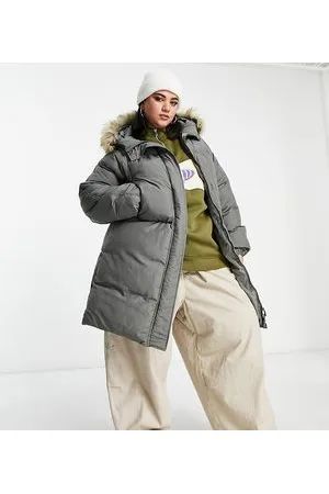 Sixth June Oversized hooded puffer parka coat in grey khaki