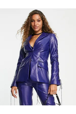 Reclaimed Leather blazer with lace up sleeve detail in