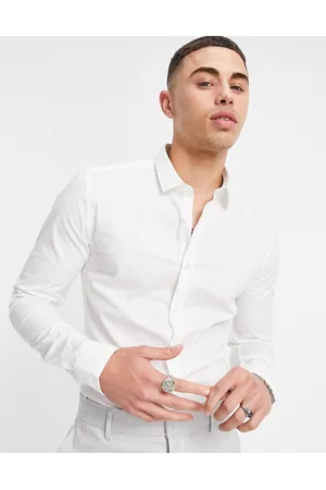 New Look Long sleeve muscle fit poplin shirt in