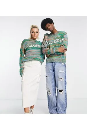 COLLUSION Unisex knitted space dye jumper with brand logo