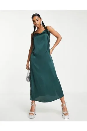 JDY Satin slip maxi dress in emerald