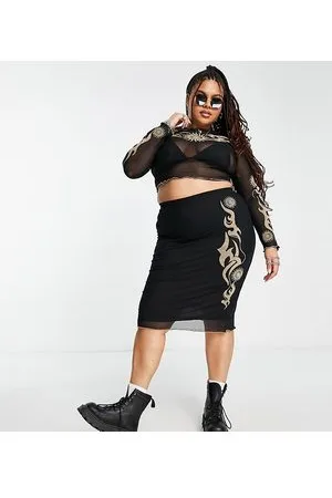 Reclaimed Inspired PLUS midi mesh tattoo print skirt co-ord in