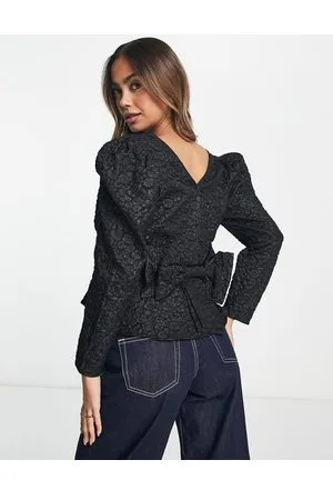 Y.A.S Bow back jacquard long sleeve top in