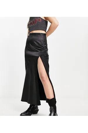 Reclaimed Inspired satin lace instert midi skirt in