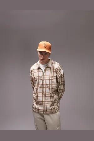 Topman Oversized super soft brushed check polo in stone