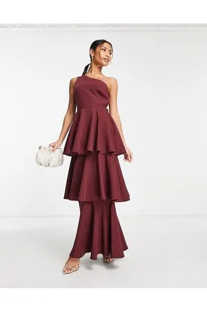 True Violet One shoulder ruffle maxi dress in plum