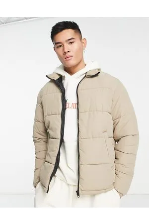 JACK & JONES Funnel neck puffer jacket in stone