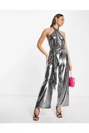French Connection Dame Jumpsuits - Halterneck wide leg jumpsuit in high shine