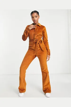 ASOS Long sleeve cord boilersuit in rust