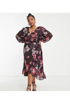 Simply Be Ruffle wrap midi dress in floral