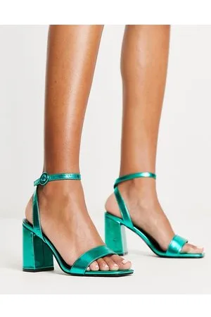 Raid Wink block heel sandals in teal metallic