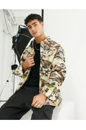 River Island Long sleeve printed fleece overshirt in ecru