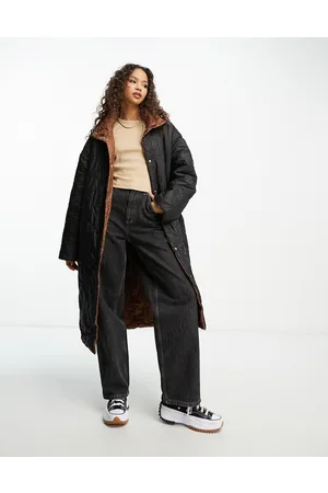 VERO MODA Reversible diamond quilted funnel neck coat in black and brown