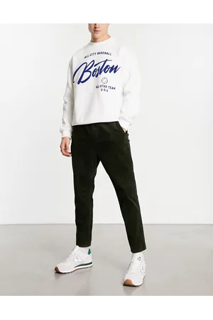 Only & Sons Elasticated waist tapered cropped cord trousers in dark