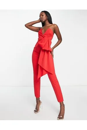 ASOS Scuba plunge bandeau jumpsuit with bow detail in