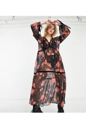 Reclaimed Maxi sheer dress in dark floral print