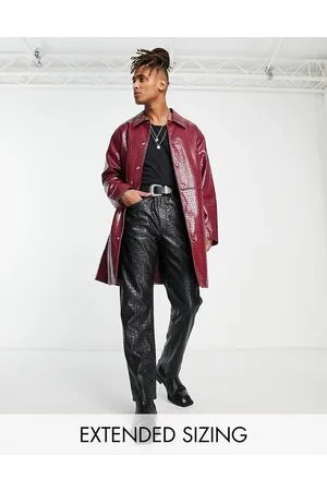ASOS Faux leather snake trench coat in burgundy