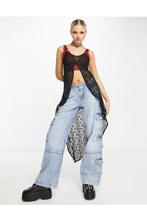 The Ragged Priest Y2K longline split front lace cami top