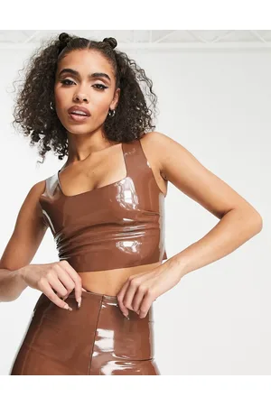 Commando Co-ord faux leather patent crop top in tan