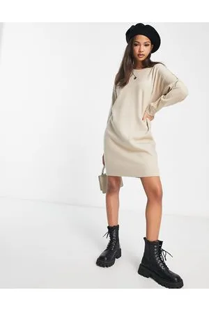 Pimkie Long sleeve knitted mini dress in sand