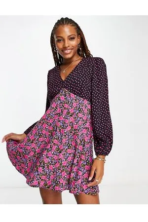 New Look Puff sleeve mixed floral mini dress in