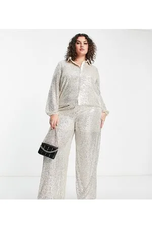 Flounce London Relaxed shirt in metallic sparkle co-ord