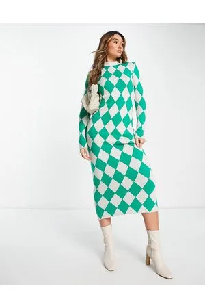 NA-KD Knitted high neck maxi dress in diamond print