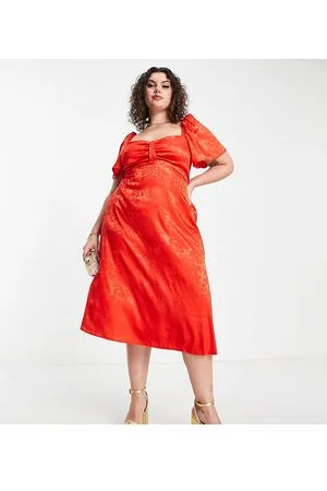 Flounce London Satin flutter sleeve midi dress in jacquard