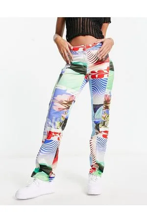 Weekday Lily co-rd printed satin trousers in motocross multicoloured print